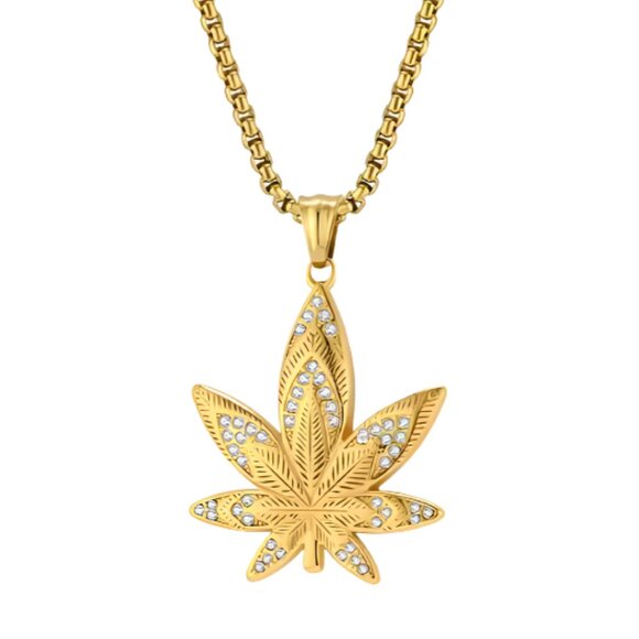 Stainless Steel Maple Leaf Pendant 24 18K For Men Women Non-Tarnishing Necklace - Picture 1 of 2
